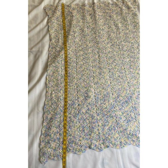 Pastel Hand Crochet Afghan Chair Throw Baby Blanket 53” x 36” Pink Yellow Blue‎ - Picture 10 of 10